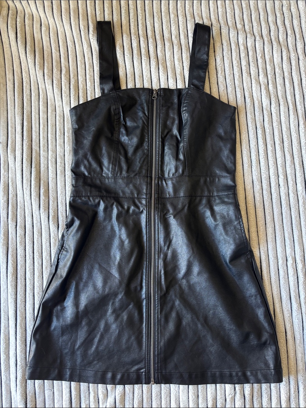 NWT Black Faux Leather Zip-Front Mini Dress